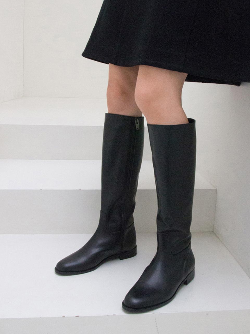 karen white Leather Long Zipper Boot [Black] (kw2743)
