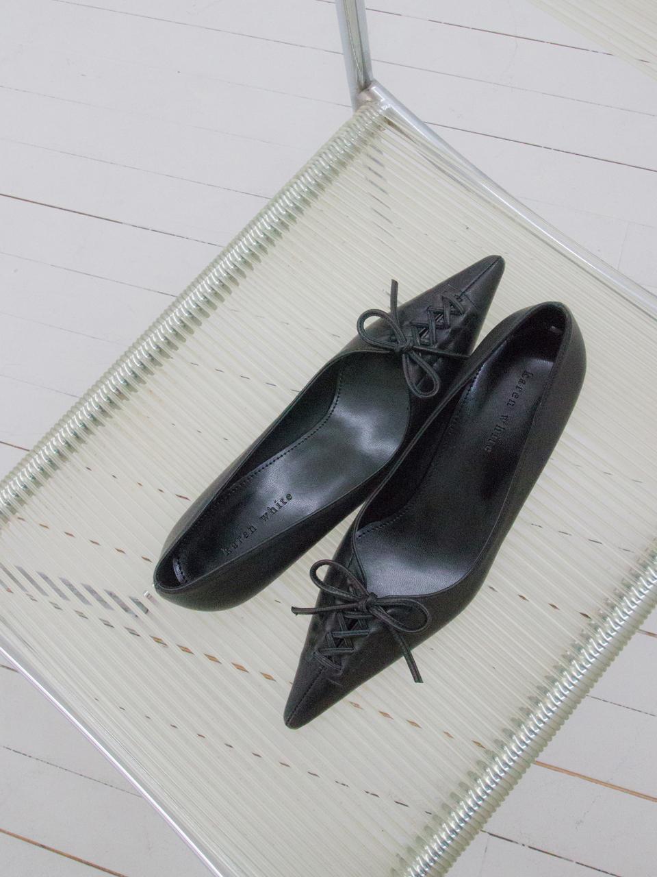karen white Leather Ribbon Vintage Pumps [Beige] (KW2815)