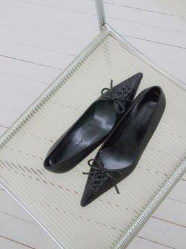 karen white Leather Ribbon Vintage Pumps [Beige] (KW2815)