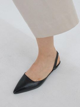 karen white Leather Square Slingback Flats [Black] (kw2816)