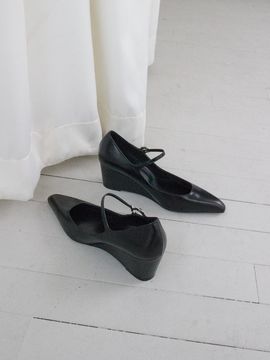 karen white Square Buckle Leather 6cm Pumps [Black] (kw2811)