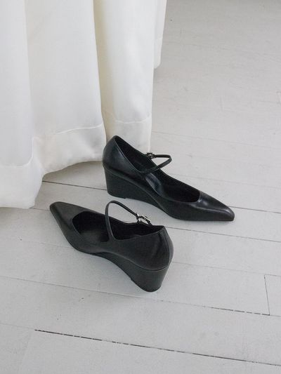 karen white Square Buckle Leather 6cm Pumps [Black] (kw2811)