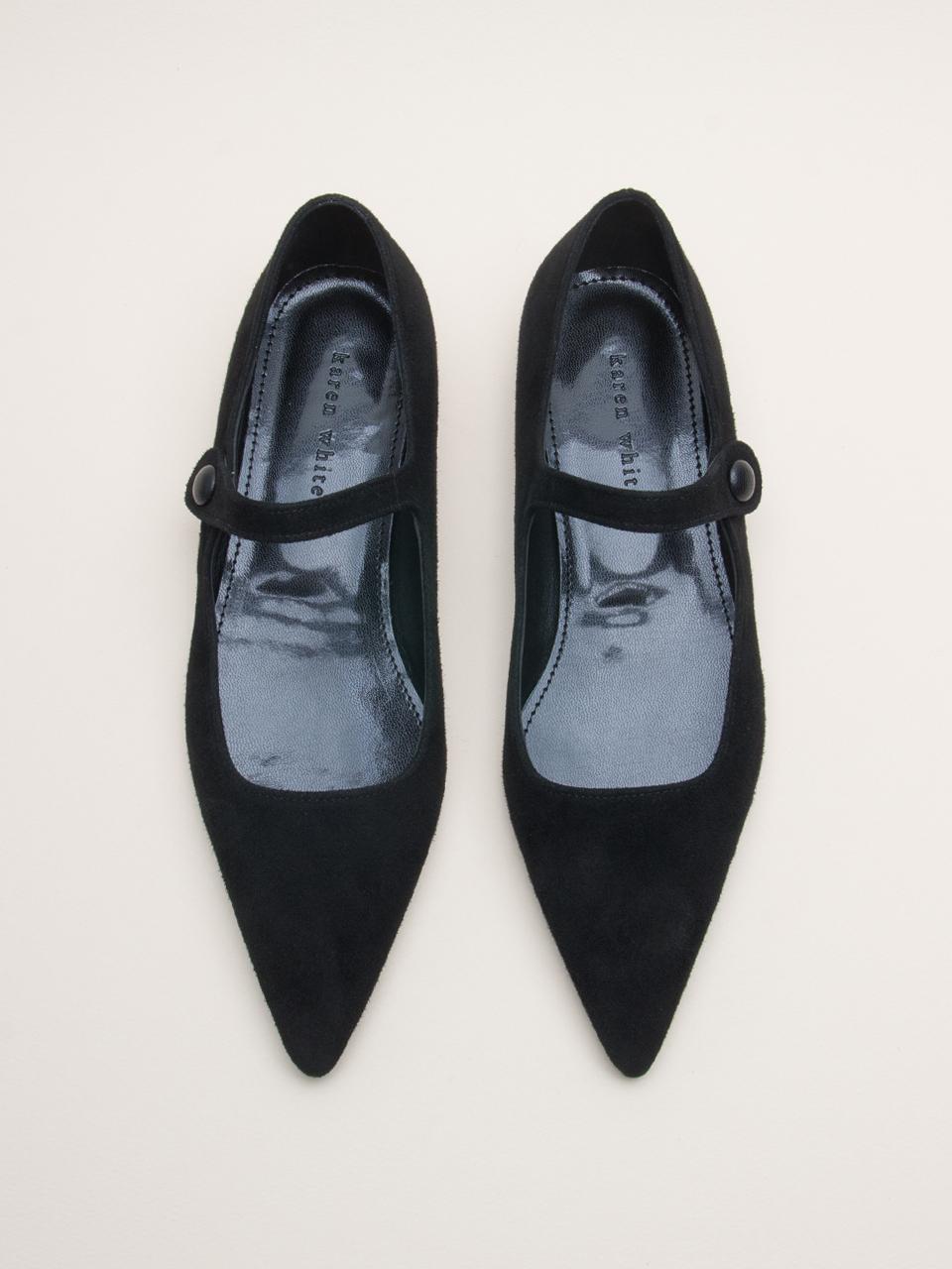 karen white Suede Button Elastic Flat Shoes (KW2747)