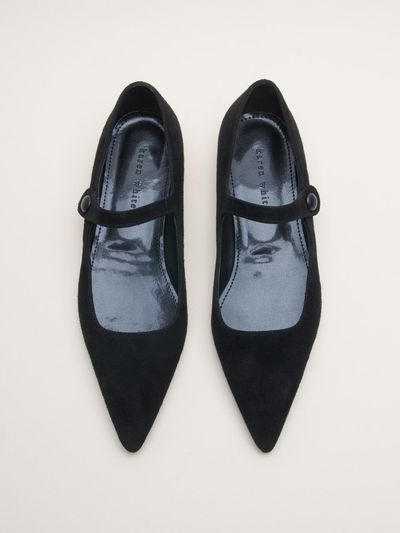 karen white Suede Button Elastic Flat Shoes (KW2747)