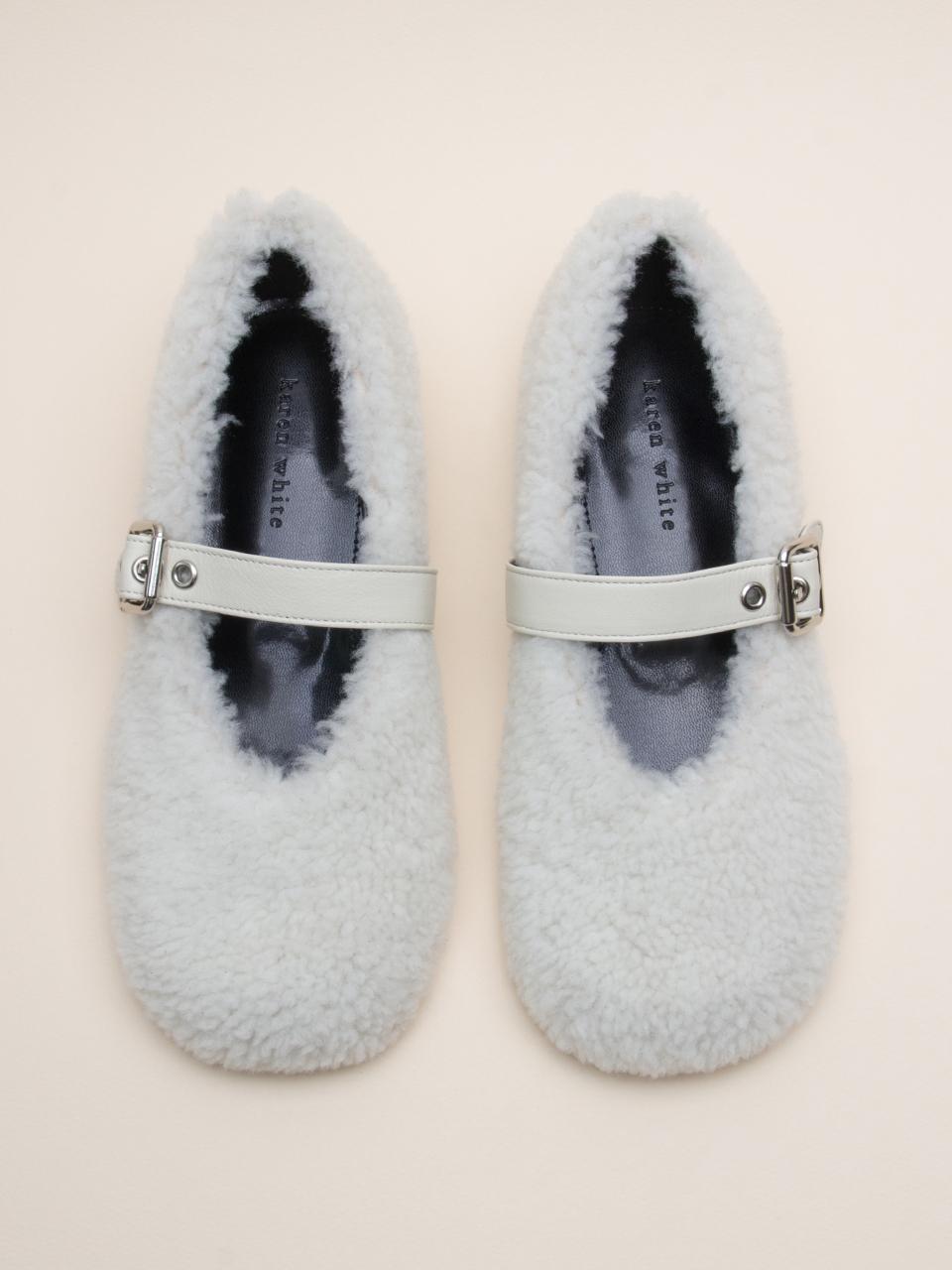 karen white Winter Sheepskin Leather 2cm Flats (kw2750)