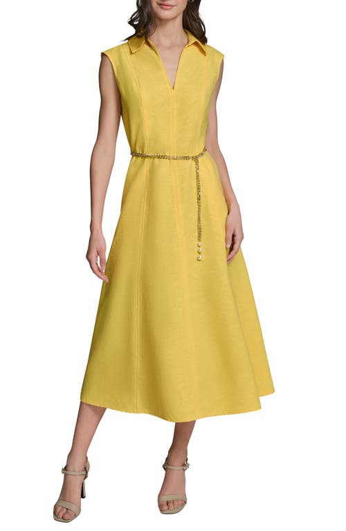 KARL LAGERFELD KARL LAGERFELD Floral Jacquard Midi Dress with Chain Belt