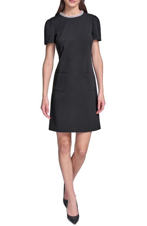 KARL LAGERFELD KARL LAGERFELD Pearl Collar Scuba Crepe Sheath Dress
