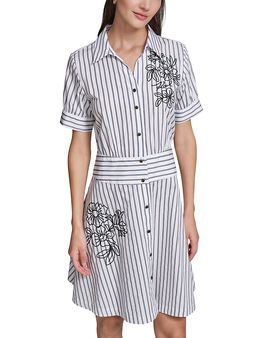 Karl Lagerfeld Karl Lagerfeld Striped Poplin Embroidered Shirtdress