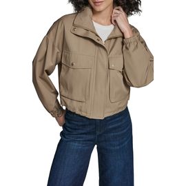 KARL LAGERFELD KARL LAGERFELD Water Resistant Crop Cotton Blend Bomber Jacket