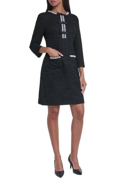 KARL LAGERFELD PARIS KARL LAGERFELD PARIS Bead Detail Shimmer Knit Tweed Shift Minidress