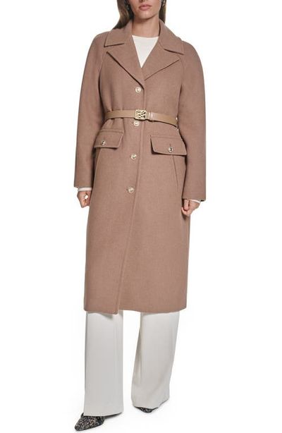 KARL LAGERFELD PARIS KARL LAGERFELD PARIS Belted Button Front Wool Blend Coat