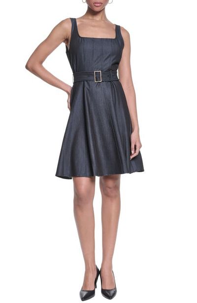 KARL LAGERFELD PARIS KARL LAGERFELD PARIS Belted Denim Fit & Flare Dress
