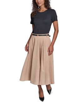 Karl Lagerfeld Paris Karl Lagerfeld Paris Belted Mixed Media Midi Dress