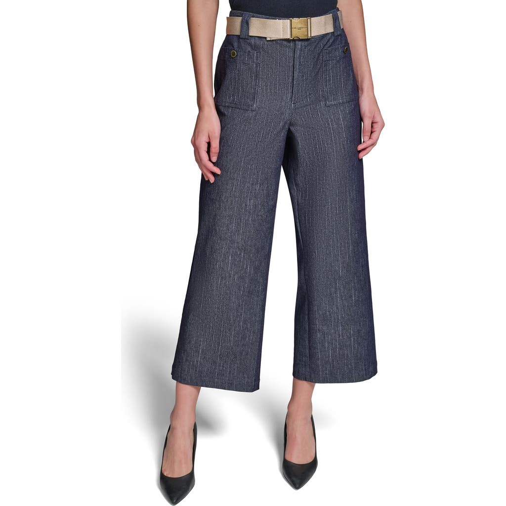 KARL LAGERFELD PARIS KARL LAGERFELD PARIS Belted Pinstripe Crop Denim Pants