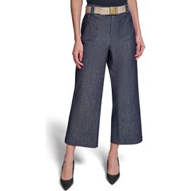 KARL LAGERFELD PARIS KARL LAGERFELD PARIS Belted Pinstripe Crop Denim Pants