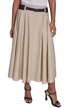 KARL LAGERFELD PARIS KARL LAGERFELD PARIS Belted Pleated Midi Cotton A-Line Skirt
