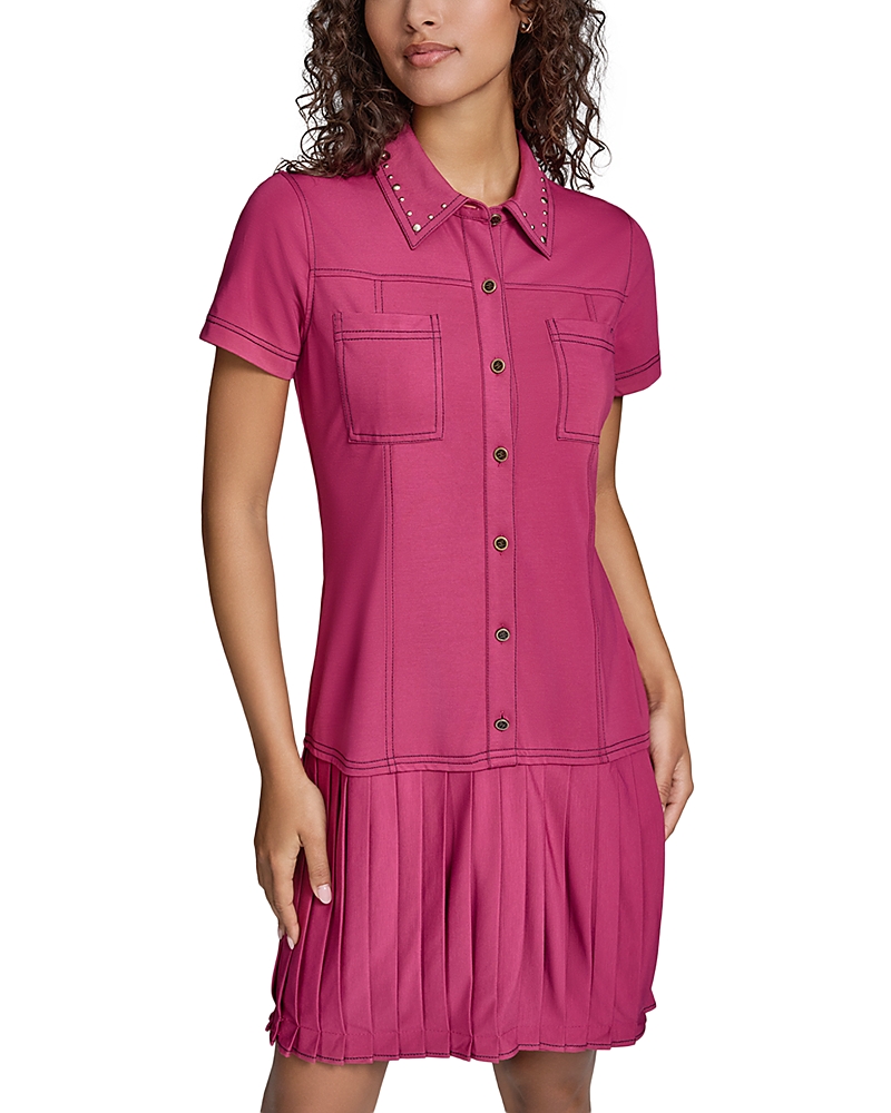 karl lagerfeld paris pink dress KARL LAGERFELD PARIS Belted Zip Up A Line Dress