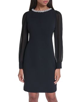 Karl Lagerfeld Paris Karl Lagerfeld Paris Embellished Sheer Sleeve Sheath Dress