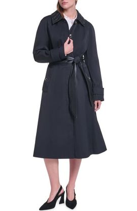 KARL LAGERFELD PARIS KARL LAGERFELD PARIS Faux Leather Trim Trench Coat