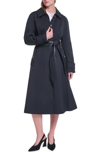 KARL LAGERFELD PARIS KARL LAGERFELD PARIS Faux Leather Trim Trench Coat