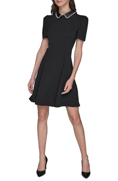 KARL LAGERFELD PARIS KARL LAGERFELD PARIS Faux Pearl Detail Crepe Fit & Flare Minidress