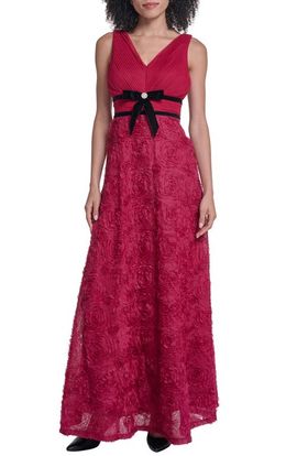 KARL LAGERFELD PARIS KARL LAGERFELD PARIS Floral Bow Waist Sleeveless Gown