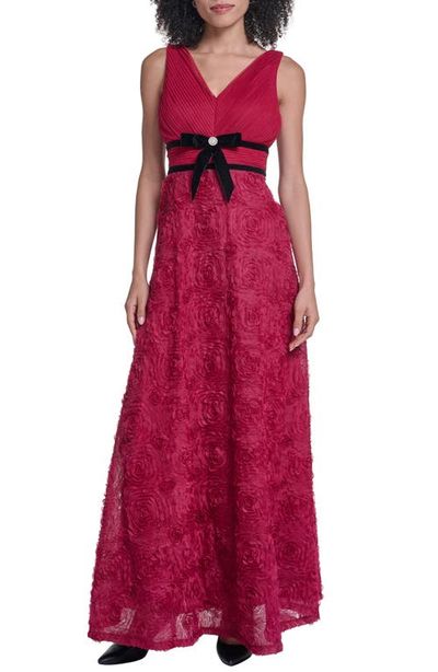 KARL LAGERFELD PARIS KARL LAGERFELD PARIS Floral Bow Waist Sleeveless Gown