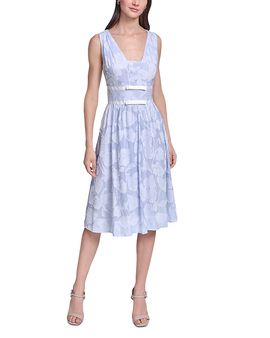 Karl Lagerfeld Paris Karl Lagerfeld Paris Floral Burnout Cotton Midi Dress with White Piping