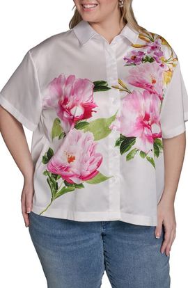 KARL LAGERFELD PARIS KARL LAGERFELD PARIS Floral Placement Print Button-Up Shirt