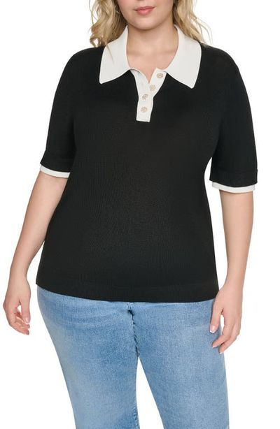 KARL LAGERFELD PARIS KARL LAGERFELD PARIS Johnny Collar Short Sleeve Sweater