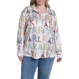 KARL LAGERFELD PARIS KARL LAGERFELD PARIS Logo Print Satin Button-Up Shirt