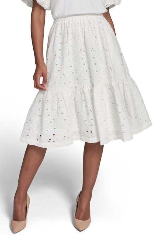 KARL LAGERFELD PARIS KARL LAGERFELD PARIS Mixed Media Eyelet Lace Midi Dress