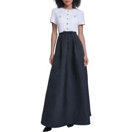 KARL LAGERFELD PARIS KARL LAGERFELD PARIS Mixed Media Short Sleeve A-Line Gown