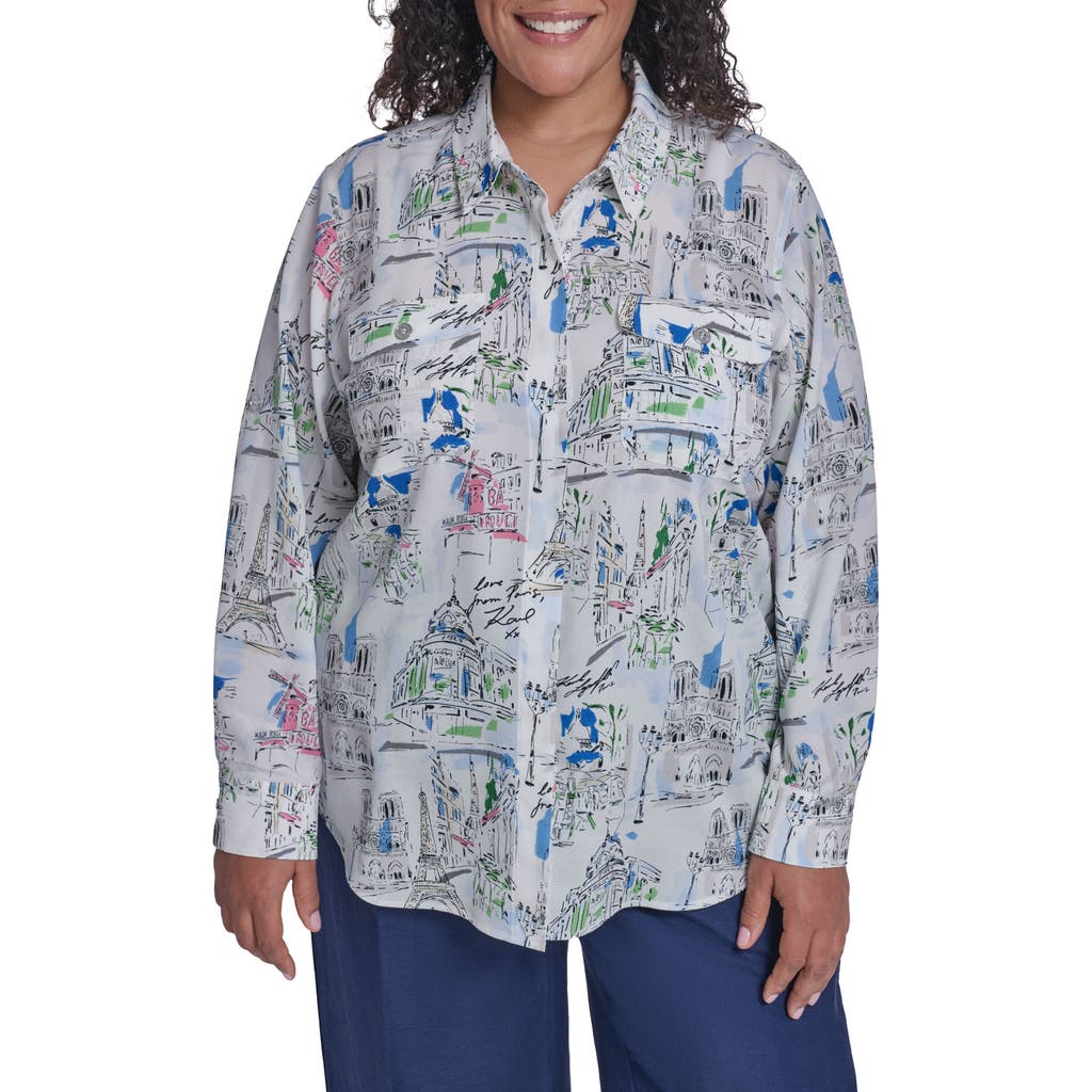 KARL LAGERFELD PARIS KARL LAGERFELD PARIS Oversize Printed Button-Up Shirt