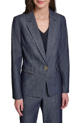 KARL LAGERFELD PARIS KARL LAGERFELD PARIS Pinstripe Stud Denim Blazer