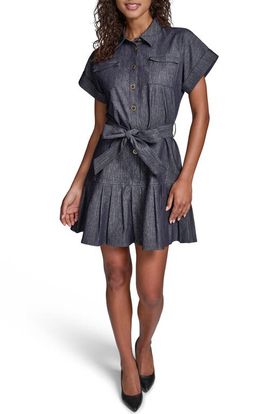KARL LAGERFELD PARIS KARL LAGERFELD PARIS Pinstripe Tie Waist Denim Minidress