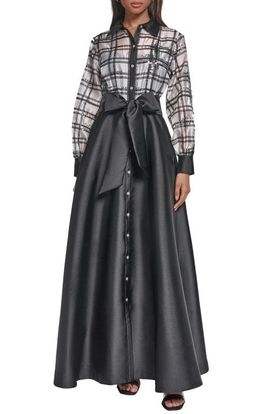 KARL LAGERFELD PARIS KARL LAGERFELD PARIS Plaid Long Sleeve Sequin Ballgown