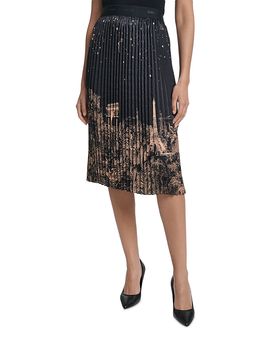 Karl Lagerfeld Paris Karl Lagerfeld Paris Pleated Placed Print Midi Skirt