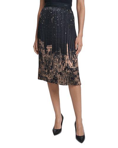 Karl Lagerfeld Paris Karl Lagerfeld Paris Pleated Placed Print Midi Skirt