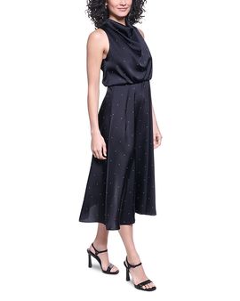 Karl Lagerfeld Paris Karl Lagerfeld Paris Printed Satin Cowlneck Midi Dress