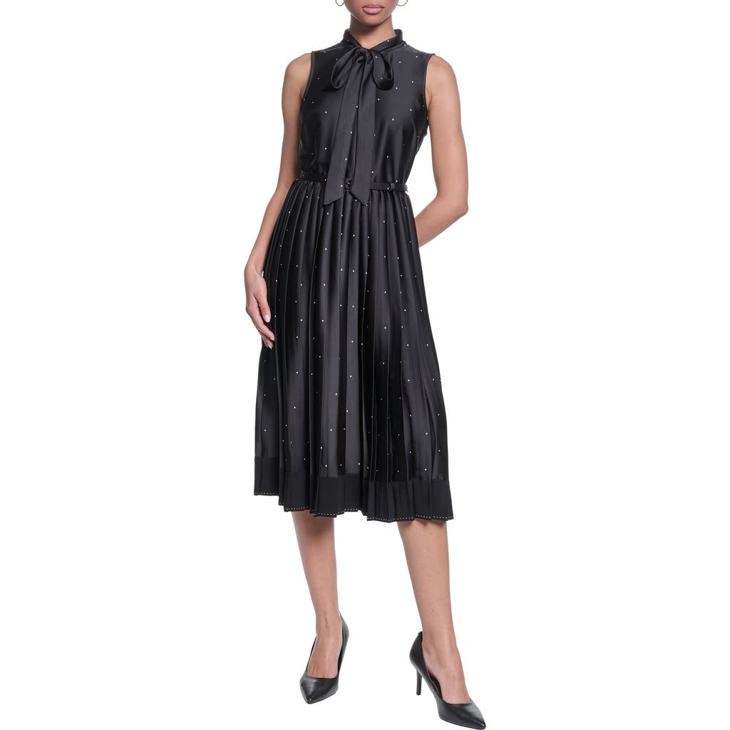 KARL LAGERFELD PARIS KARL LAGERFELD PARIS Printed Tie Neck Satin Midi Dress