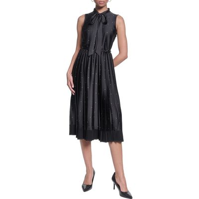 KARL LAGERFELD PARIS KARL LAGERFELD PARIS Printed Tie Neck Satin Midi Dress