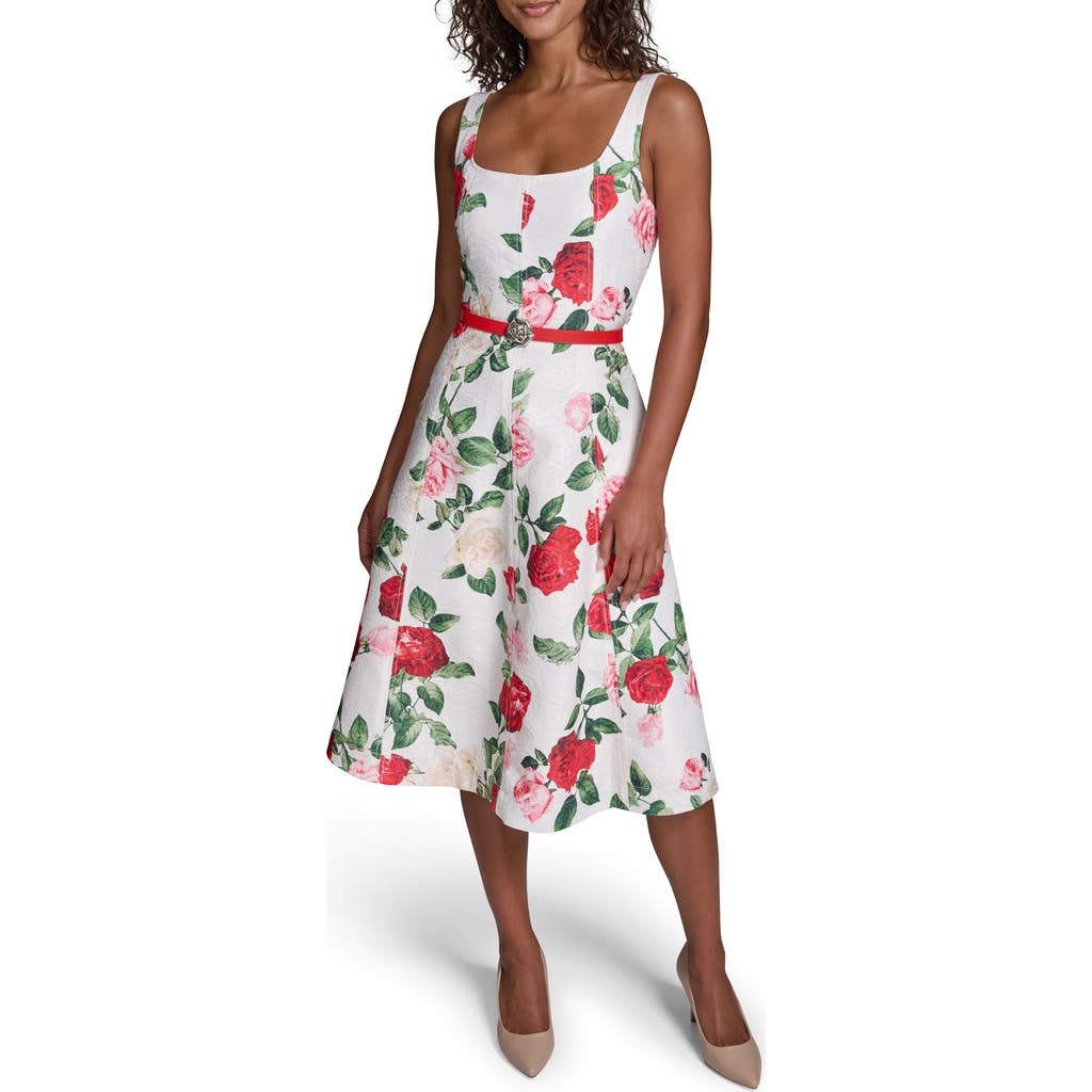 KARL LAGERFELD PARIS KARL LAGERFELD PARIS Rose Brocade Belted Dress