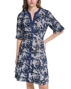 Karl Lagerfeld Paris Karl Lagerfeld Paris Soutache Trim Chain Belt Shirtdress