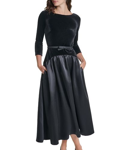 Karl Lagerfeld Paris Karl Lagerfeld Paris Stretch Velvet Satin Bow Midi Dress