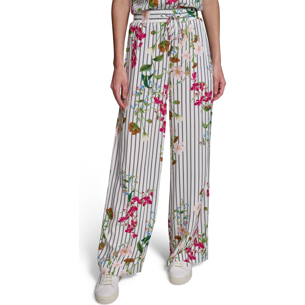 KARL LAGERFELD PARIS KARL LAGERFELD PARIS Stripe Flower Print Wide Leg Pants