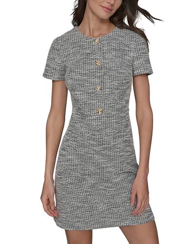 Karl Lagerfeld Paris Knit Tweed A-Line with Flower Buttons