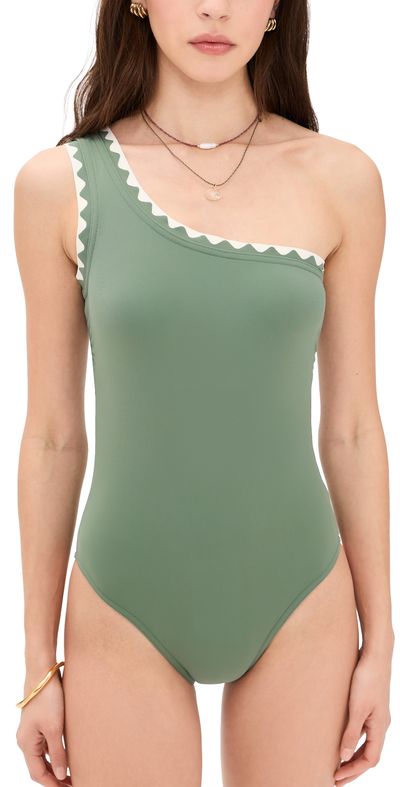 Karla Colletto Karla Colletto Lia One Shoulder One Piece with Shelf Bra Lichen/Cream