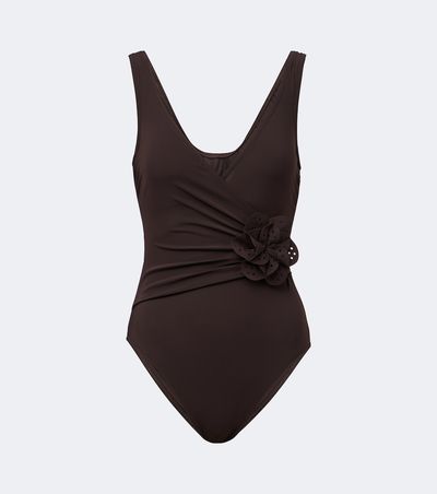 Karla Colletto Karla Colletto Rosetta floral-appliqué gathered swimsuit