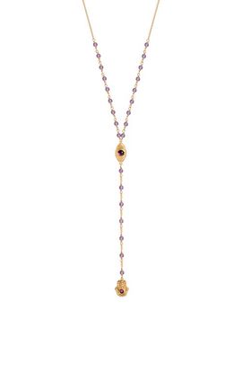 Karma and Luck Karma and Luck Amethyst Evil Eye Hamsa Gold Plated Women's Lariat Necklace - Peace of Spirit